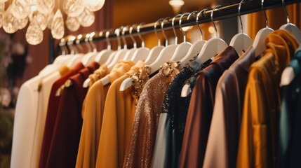 Aufkleber - A row of clothes hanging on a rack. Can be used for fashion, retail, or laundry-related concepts