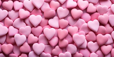 Wall Mural - A large pile of pink heart shaped candies. Perfect for Valentine's Day or romantic occasions