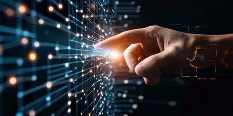Poster - Person finger pointing at a technology network