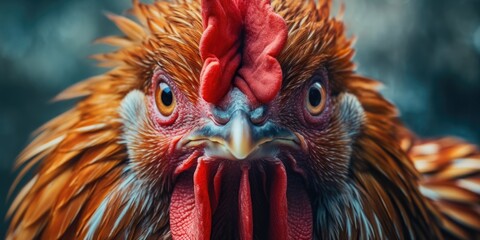Poster - A detailed view of a chicken showing its red beak. This image can be used to depict farm animals or to add a pop of color to any poultry-related content