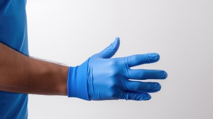 Poster - A person wearing blue gloves and a blue shirt. Can be used for a variety of purposes