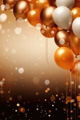 Poster - A beautiful bunch of gold and white balloons floating in the air. Perfect for parties, celebrations, and festive occasions