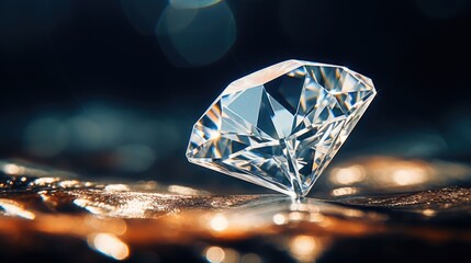 Poster - A close up view of a diamond placed on a table. Ideal for jewelry stores, diamond retailers, or articles about precious gemstones