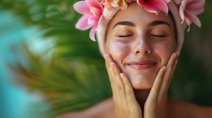 Beautiful woman enjoying massage in spa. 