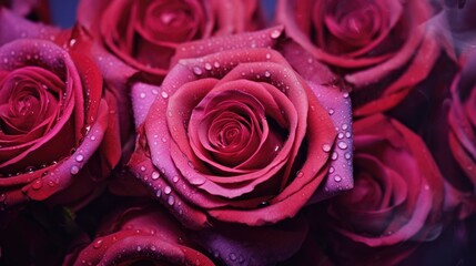 Poster - A beautiful arrangement of red roses with water droplets. Perfect for expressing love and romance. Can be used for various occasions and designs