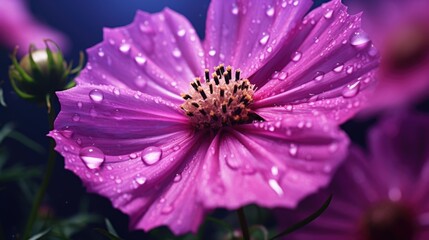 Poster - A close-up image of a pink flower with sparkling water droplets. Perfect for adding a touch of beauty and freshness to any project