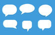 © hamdhan23 - Set of speak bubble text, chatting box, message box outline cartoon vector illustration design. Balloon doodle style of thinking sign symbol.