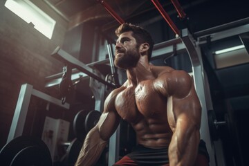 Poster - A man with a beard is pictured in a gym. This image can be used to depict fitness, exercise, or a healthy lifestyle