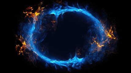 Leinwandbilder - A circle of blue and orange flames on a black background. Perfect for designs related to fire, energy, power, and creativity