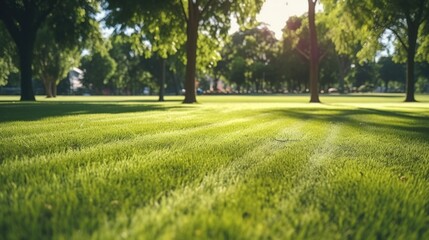Aufkleber - A serene image of a field of grass with trees in the background. Perfect for nature and landscape themes