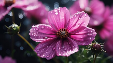 Poster - A pink flower with water droplets, perfect for adding a touch of freshness and beauty to any project