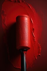 Poster - A red paint brush on a red wall. Can be used for artistic concepts or interior design themes