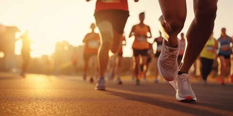 Poster - A dynamic image capturing a group of people running in a marathon.