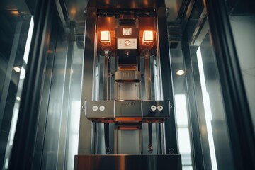 Poster - A clock mounted to the side of an elevator. Perfect for adding a touch of style and functionality to any elevator setting