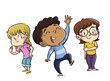 Funny illustration of children of different ethnicities waving