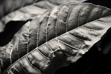 Poster - A black and white photo of a leaf. Can be used for nature-themed designs or as a background element