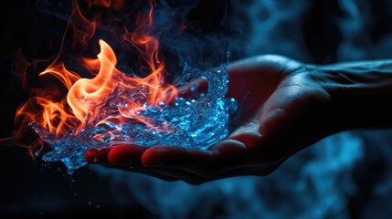 Poster - A person holding a fire and water ball in their hand. Suitable for various concepts and designs