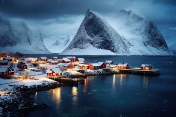 Poster - A picture of a small village situated in the middle of a body of water. This image can be used to depict a unique and isolated community surrounded by water