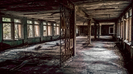  abandoned school hall in Chernobyl Ukraine