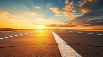 Canvas Print - sunset background highway, long road stretches into the distance. empty street on a beautiful afternoon