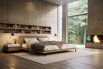 Wall Mural - Photo of dark minimal bedroom interior design with bed and luxury decoration