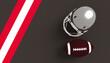 American football helmet and ball with Tampa Bay Buccaneers team colors background. Template for presentation or infographics. 3D render