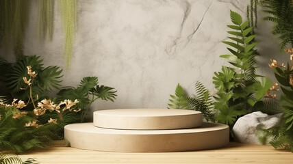 Wall Mural - podium eco scandinavian style nature leaves branches.