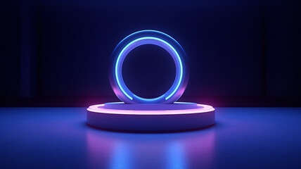Wall Mural - neon glow circle podium presentation abstract light.