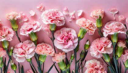 Wall Mural - pink carnation flowers on pink background