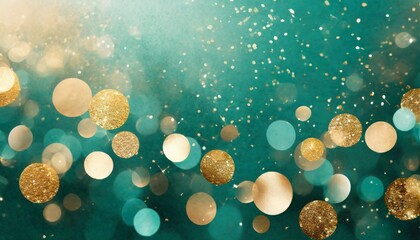 Poster - teal green and gold abstract glitter bokeh background holiday texture confetti celebration wallpaper