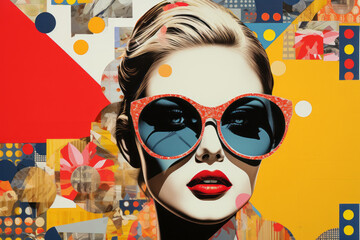 Wall Mural - Portrait of a beautiful young woman with blonde hair in stylish sunglasses. Beauty and fashion concept. Retro style.