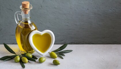 Wall Mural - olive oil and heart copy space stock photo