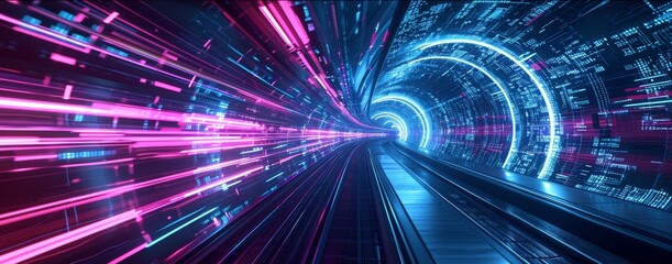 Poster - Futuristic railway with neon glowing elements