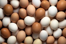 Eggs Background. Close Up Of Fresh Chicken Eggs. Top View.