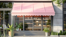 Retail Radiance: Pink Awning Concept In Commercial Architecture. Generative AI