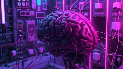 Poster - Neon glowing human brain