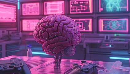 Poster - Neon glowing human brain