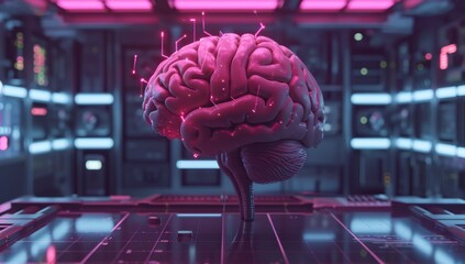 Poster - Neon glowing human brain