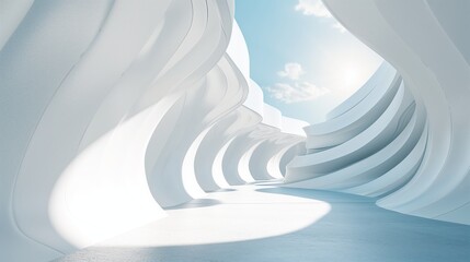 abstract white architecture interior for design, modern and contemporary indoor and outdoor curved wall on a sunny day