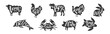 Black Animal Silhouette with Inscription Inside Vector Set