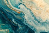 Fototapeta Nowy Jork - Abstract Wave Painting Background in the Style of Dark Teal and Light Beige - Organic Topography Marbleized Art in Colors Light Green and Aquamarine Wallpaper created with Generative AI Technology