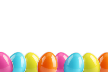 Poster - Bottom border of Easter colorful eggs on transparent background banner. Easter eggs horizontal seamless pattern. Easter eggs set. PNG image