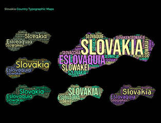 Slovakia. Set of typography style country illustrations. Slovakia map shape build of horizontal and vertical country names. Vector illustration.