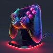 Neon coloured video game controller isolated on gray background