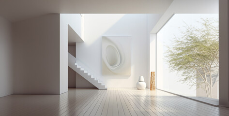 Wall Mural - 3d rendering of modern bright interiors Living room with white walls