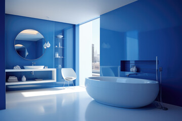 Canvas Print - True blue color minimal design decoration modern bathroom interior