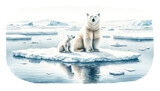 Polar bear with its cub on a drifting ice floe in the Arctic. International polar bear day.World Wildlife Day. Melting Glacier.Climate change concept and rising sea levels.Mother's day.