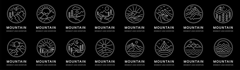 Wall Mural - Set bundle mountain landscape line art design or logo