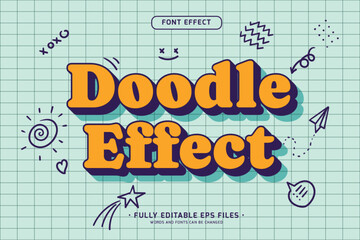 Wall Mural - doodle text effect, editable vector style