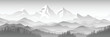 Black and white mountain landscape, panoramic view, vector illustration